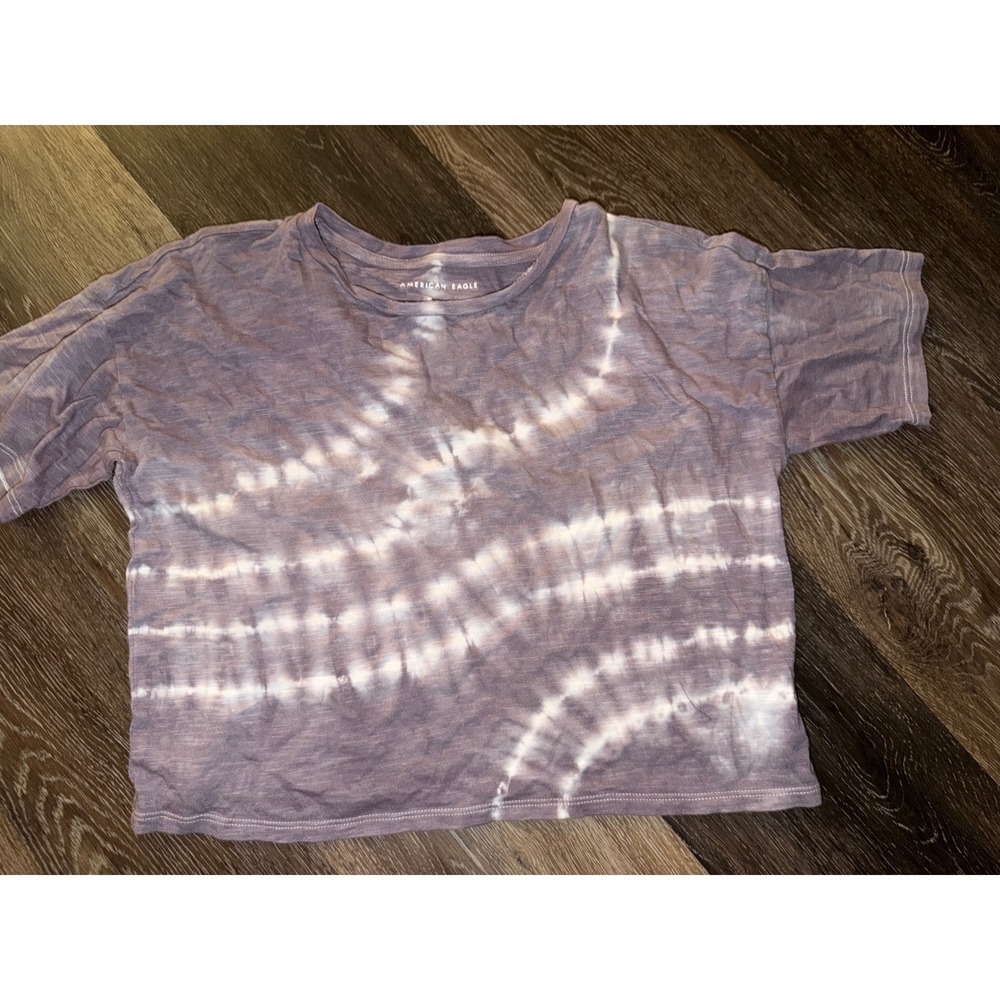 American Eagle Womens Purple Tie Dye Cropped T-Shirt Boxy Crew Neck XS